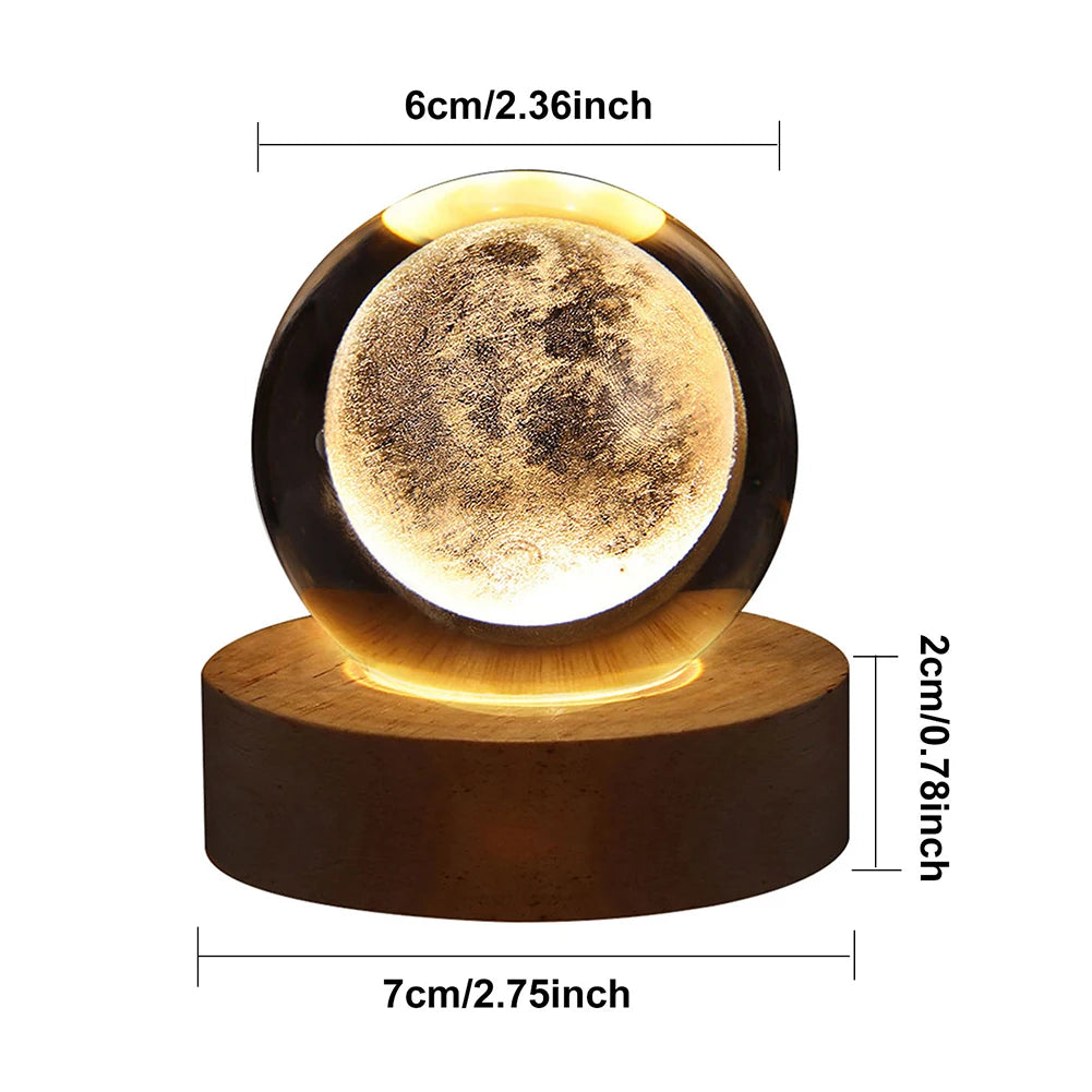 3D Moon and Galaxy Astronaut Crystal Ball Night Light - USB Table Lamp for Kids' Room Decor