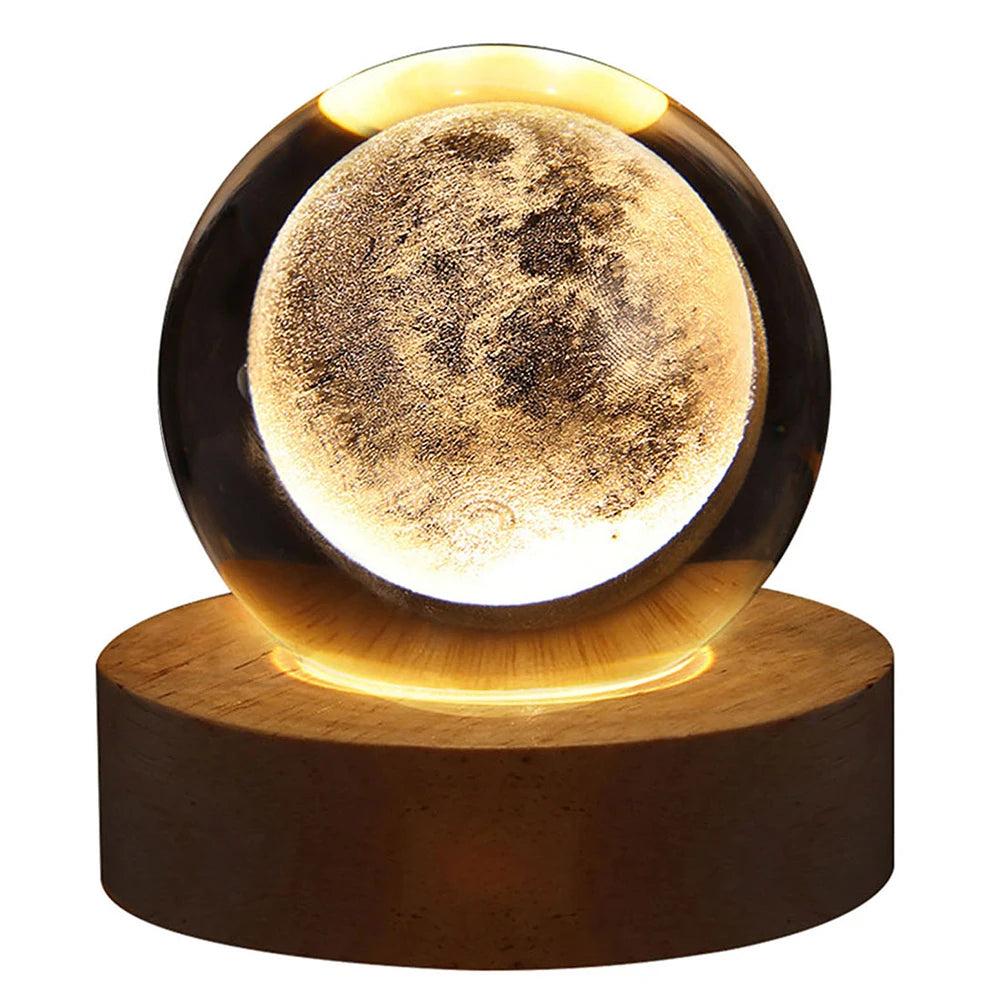 3D Moon and Galaxy Astronaut Crystal Ball Night Light - USB Table Lamp for Kids' Room Decor