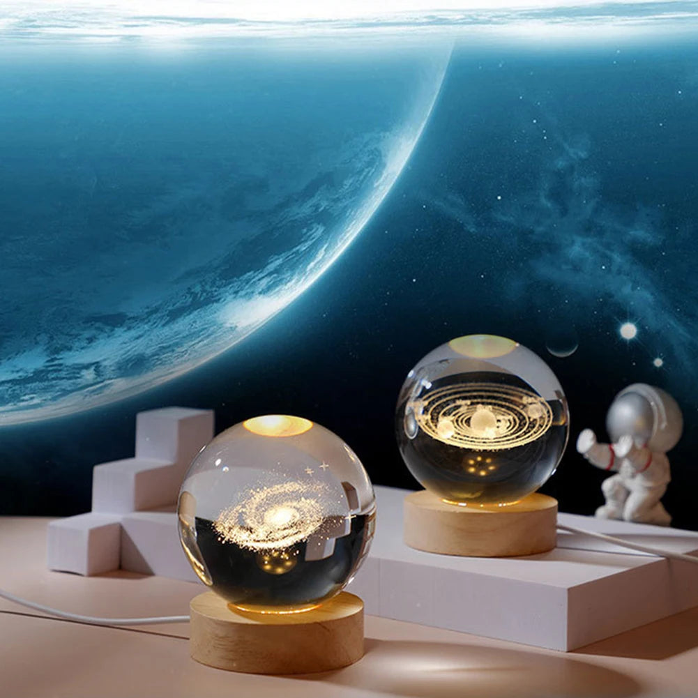 3D Moon and Galaxy Astronaut Crystal Ball Night Light - USB Table Lamp for Kids' Room Decor