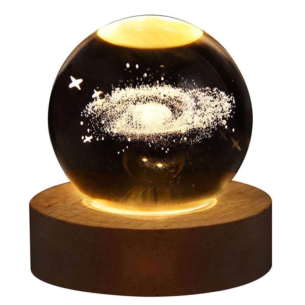 3D Moon and Galaxy Astronaut Crystal Ball Night Light - USB Table Lamp for Kids' Room Decor