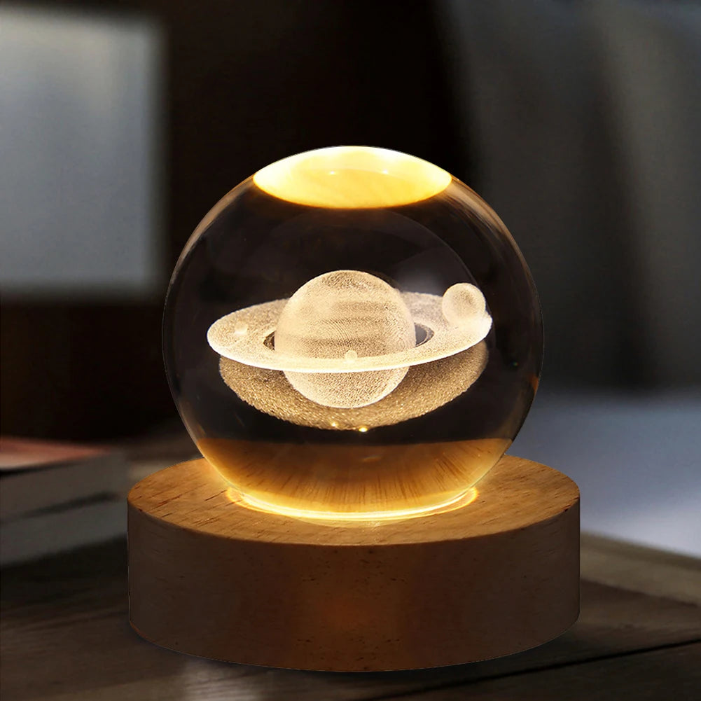 3D Moon and Galaxy Astronaut Crystal Ball Night Light - USB Table Lamp for Kids' Room Decor