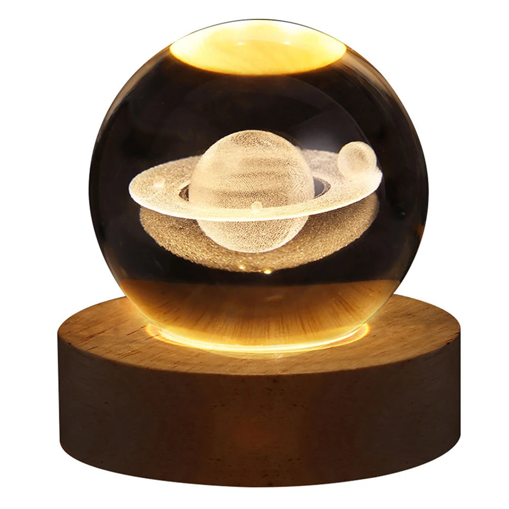 3D Moon and Galaxy Astronaut Crystal Ball Night Light - USB Table Lamp for Kids' Room Decor