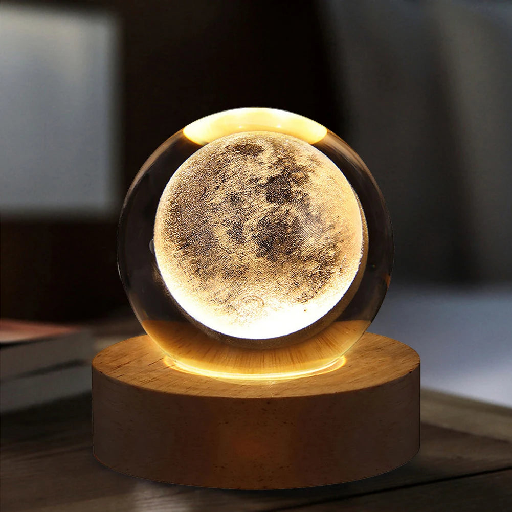 3D Moon and Galaxy Astronaut Crystal Ball Night Light - USB Table Lamp for Kids' Room Decor